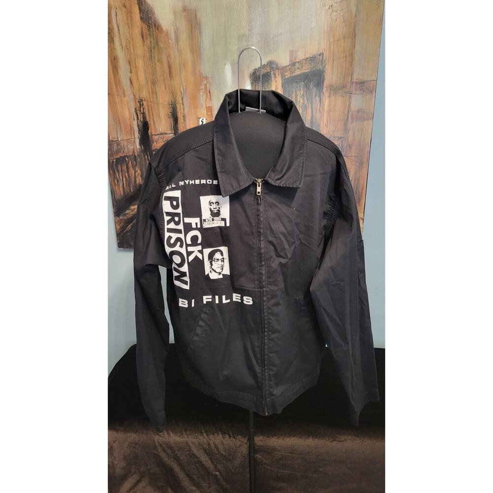 Sun Tees Tupac & Malcolm X Graphic Jacket Large Black Zip Streetwear Y2K Style